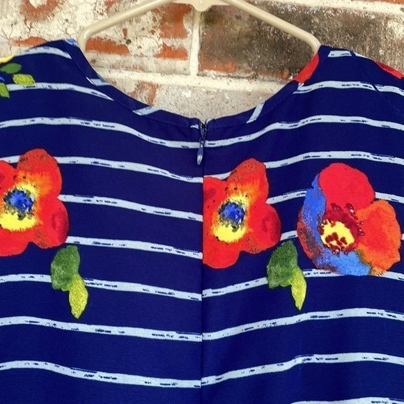 Maison Jules Blue Striped Floral Skeeveless Skater Dress - Picture 7 of 10